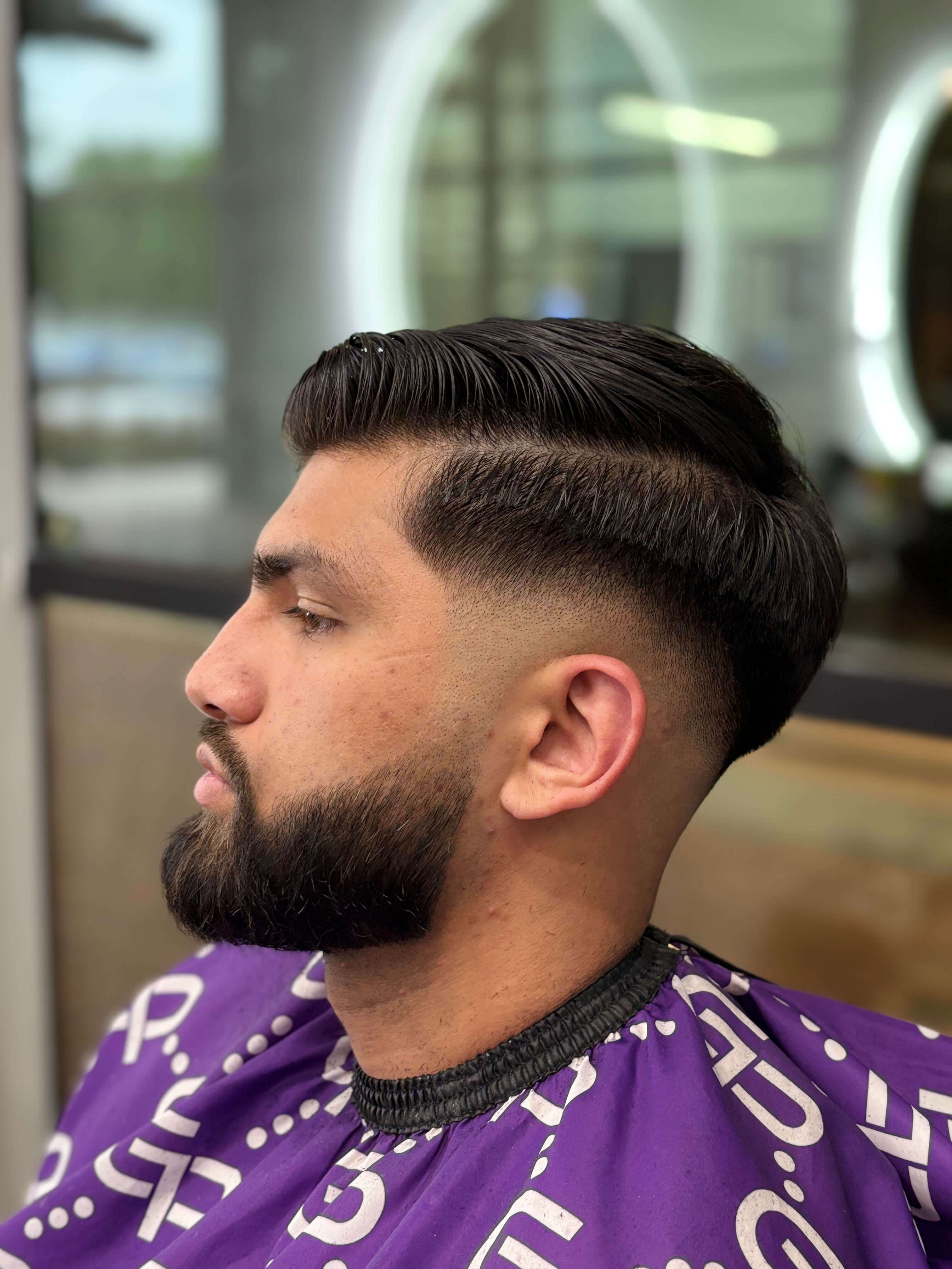 Mid Burst Fade with Full Beard Trim at Ritual Barber Studio